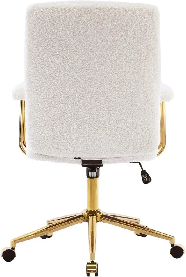Alt view image 7 of 7 - Techni Mobili Elegant White and Gold Fuzzy Office Chair with Textured Boucle Fabric, Modern Desk Chair with Padded Seat, Height Adjustable with Durable Gold Base