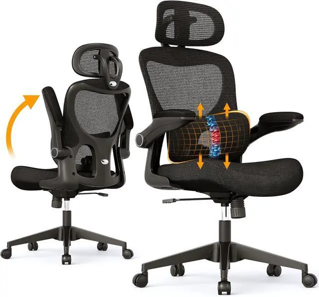 Main image of SUNNOW Ergonomic Office Chair, Comfy Mesh Desk Chair, High Back Computer Gaming Chairs with Adjustable Lumbar Support, Flip-Up Arms, Headrest, Tilt Function, Wide Cushion, Swivel Wheel, BIFMA Quality