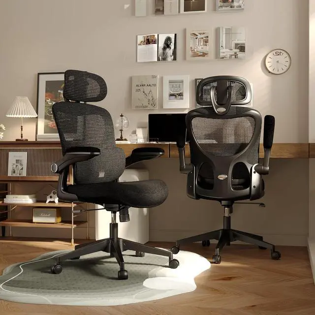 Alt view image 2 of 7 - SUNNOW Ergonomic Office Chair, Comfy Mesh Desk Chair, High Back Computer Gaming Chairs with Adjustable Lumbar Support, Flip-Up Arms, Headrest, Tilt Function, Wide Cushion, Swivel Wheel, BIFMA Quality