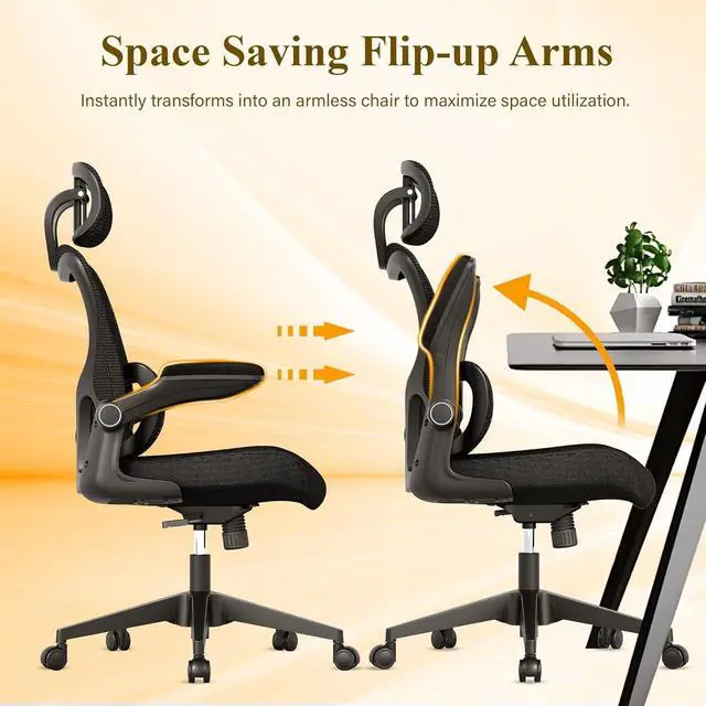 Alt view image 6 of 7 - SUNNOW Ergonomic Office Chair, Comfy Mesh Desk Chair, High Back Computer Gaming Chairs with Adjustable Lumbar Support, Flip-Up Arms, Headrest, Tilt Function, Wide Cushion, Swivel Wheel, BIFMA Quality