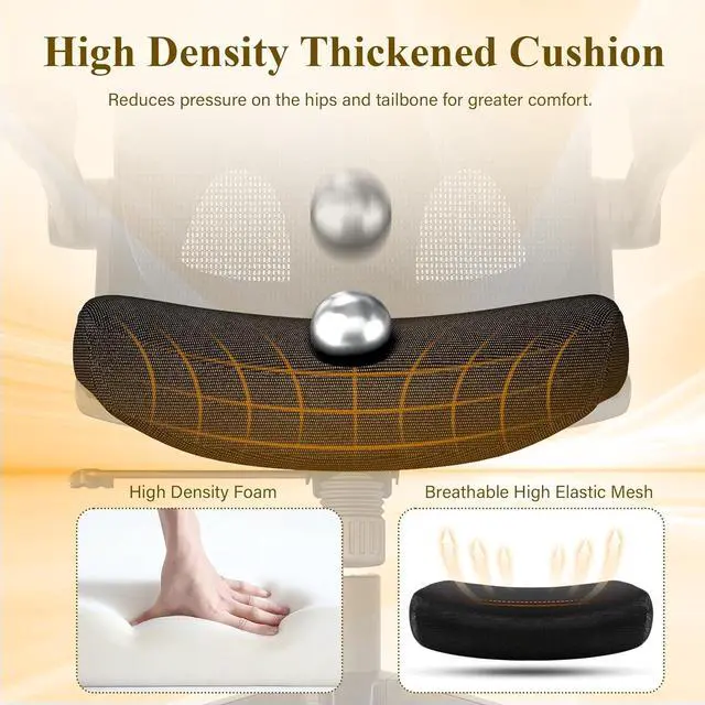 Alt view image 7 of 7 - SUNNOW Ergonomic Office Chair, Comfy Mesh Desk Chair, High Back Computer Gaming Chairs with Adjustable Lumbar Support, Flip-Up Arms, Headrest, Tilt Function, Wide Cushion, Swivel Wheel, BIFMA Quality