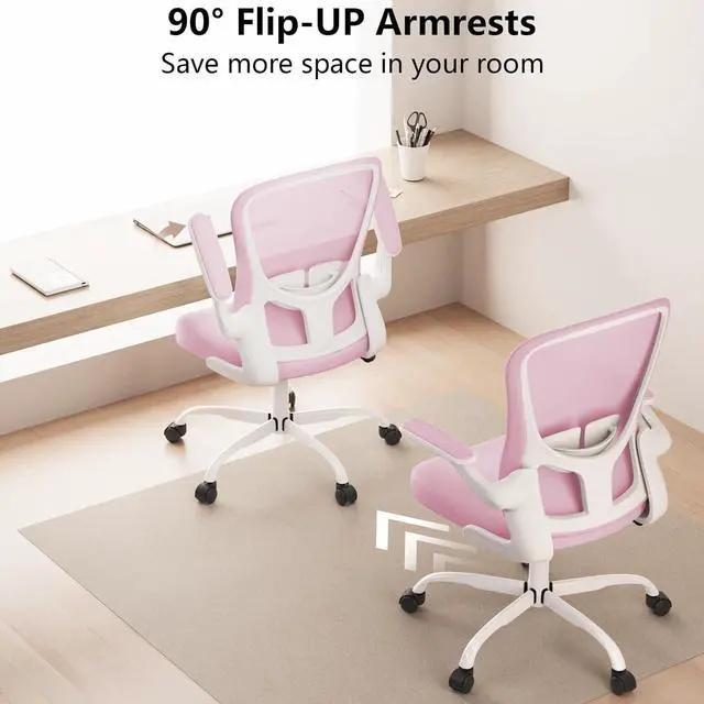 Alt view image 2 of 6 - Ergonomic Office Chair, Comfort Swivel Home Office Task Chair, Breathable Mesh Desk Chair, Lumbar Support Computer Chair with Flip-up Arms and Adjustable Height