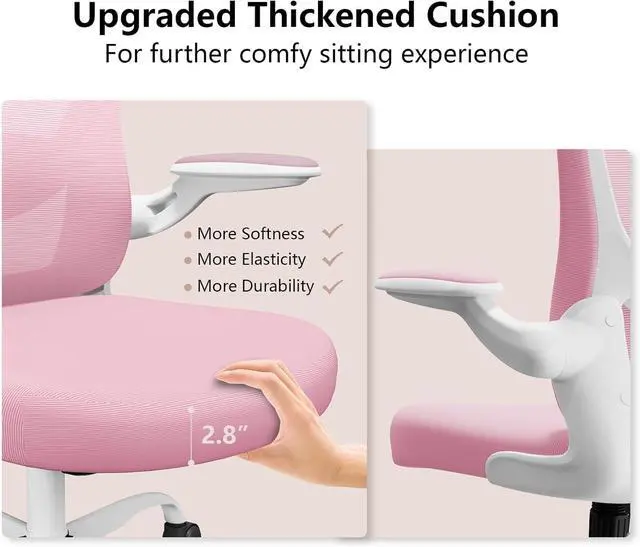 Alt view image 3 of 6 - Ergonomic Office Chair, Comfort Swivel Home Office Task Chair, Breathable Mesh Desk Chair, Lumbar Support Computer Chair with Flip-up Arms and Adjustable Height