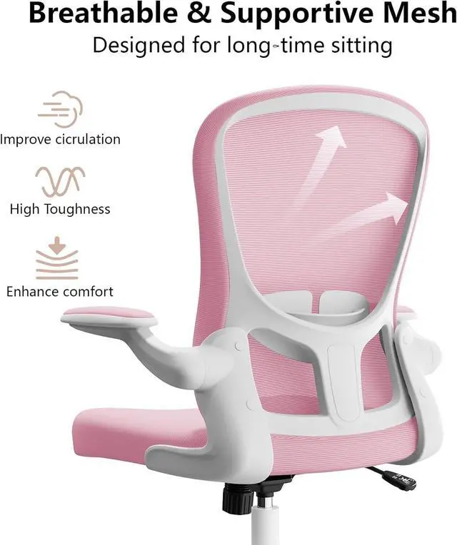 Alt view image 4 of 6 - Ergonomic Office Chair, Comfort Swivel Home Office Task Chair, Breathable Mesh Desk Chair, Lumbar Support Computer Chair with Flip-up Arms and Adjustable Height