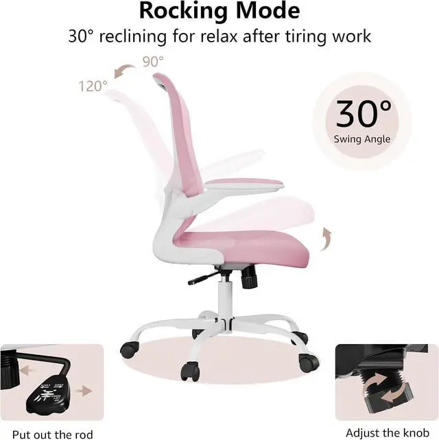 Alt view image 5 of 6 - Ergonomic Office Chair, Comfort Swivel Home Office Task Chair, Breathable Mesh Desk Chair, Lumbar Support Computer Chair with Flip-up Arms and Adjustable Height