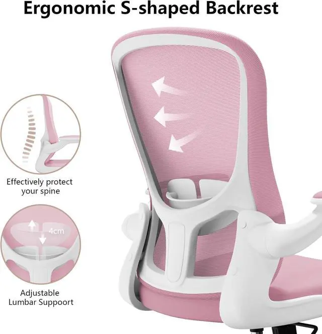 Alt view image 6 of 6 - Ergonomic Office Chair, Comfort Swivel Home Office Task Chair, Breathable Mesh Desk Chair, Lumbar Support Computer Chair with Flip-up Arms and Adjustable Height