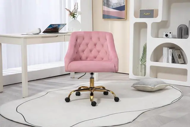 Alt view image 2 of 6 - ZOBIDO Comfy Home Office Task Chair with Wheels, Cute Modern Upholstered Velvet Seashell Back Adjustable Swivel Vanity Desk Chair, for Women, for Girls, Living Room, Bedroom(Bright Pink)