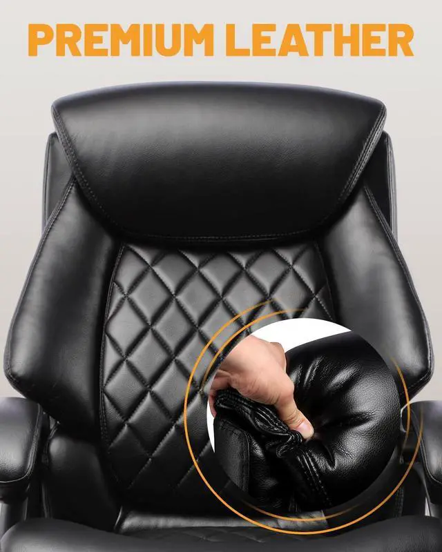 Alt view image 4 of 7 - 800lbs Big and Tall Office Chair, Computer Chair for Heavy People, Executive Chair with Adjustable Lumbar Support, Executive Desk Chairs with Quiet Rubber Wheel and Extra Wide seat