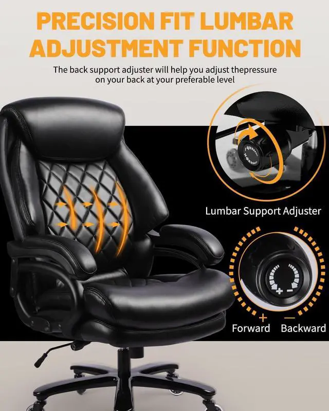 Alt view image 6 of 7 - 800lbs Big and Tall Office Chair, Computer Chair for Heavy People, Executive Chair with Adjustable Lumbar Support, Executive Desk Chairs with Quiet Rubber Wheel and Extra Wide seat
