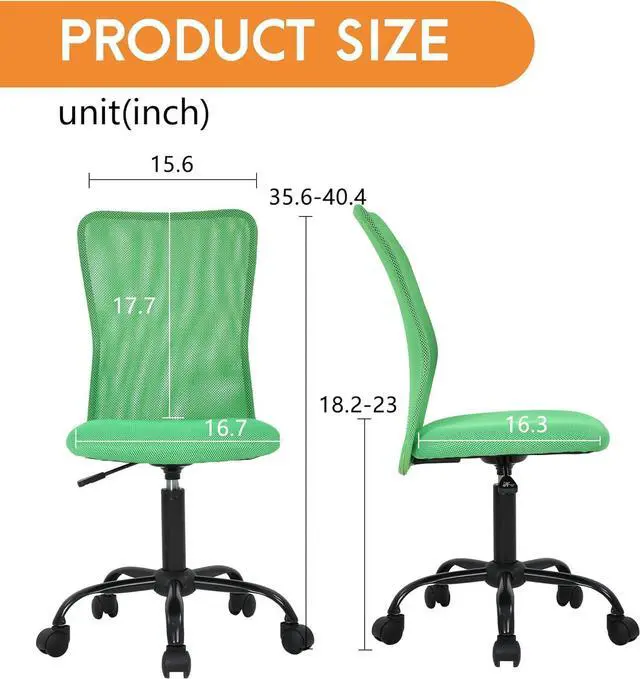 Alt view image 3 of 7 - FDW Home Office Chair Mid Back Mesh Desk Chair Armless Computer Ergonomic Task Rolling Swivel Chair Back Support Adjustable Modern with Lumbar Support (Pack of 2, Green)