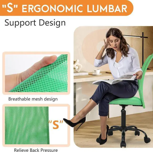 Alt view image 6 of 7 - FDW Home Office Chair Mid Back Mesh Desk Chair Armless Computer Ergonomic Task Rolling Swivel Chair Back Support Adjustable Modern with Lumbar Support (Pack of 2, Green)