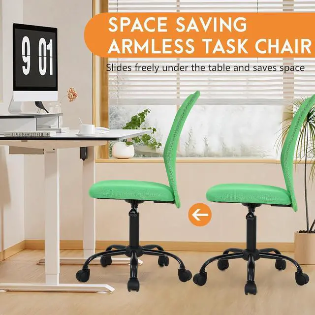 Alt view image 7 of 7 - FDW Home Office Chair Mid Back Mesh Desk Chair Armless Computer Ergonomic Task Rolling Swivel Chair Back Support Adjustable Modern with Lumbar Support (Pack of 2, Green)