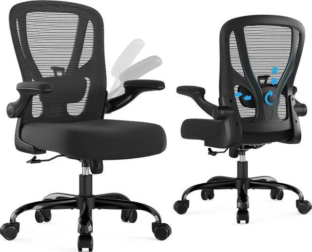 Main image of Office Chair Ergonomic Desk Chair - Mesh Computer Chair Breathable Task Chair with Wheels Adjustable Lumbar Support Home Desk Office Chairs with Flip up Armrest Executive Rolling Swivel Black