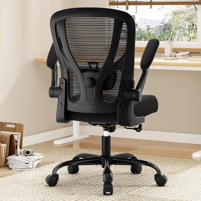 Alt view image 2 of 7 - Office Chair Ergonomic Desk Chair - Mesh Computer Chair Breathable Task Chair with Wheels Adjustable Lumbar Support Home Desk Office Chairs with Flip up Armrest Executive Rolling Swivel Black