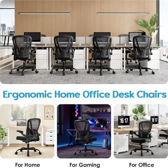 Alt view image 5 of 7 - Office Chair Ergonomic Desk Chair - Mesh Computer Chair Breathable Task Chair with Wheels Adjustable Lumbar Support Home Desk Office Chairs with Flip up Armrest Executive Rolling Swivel Black