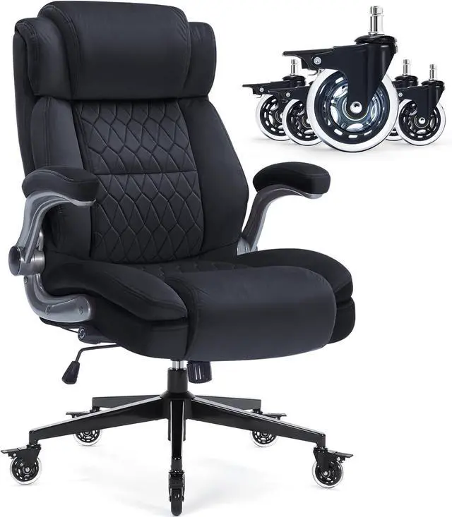 Main image of Fabric High Back Office Chair 400lbs-Adjustable Built-in Lumbar SupportFlip Arms, Locking Wheels-Ergonomic Computer Desk Chair with Heavy Duty BaseThick Padded Large Work Chairs for Adults Men Women