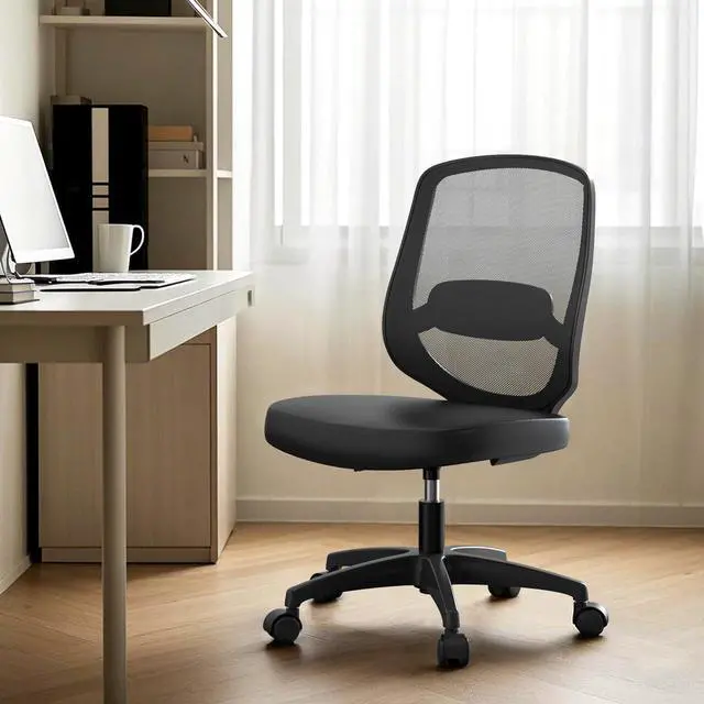 Alt view image 3 of 7 - Small Armless Mesh Office Computer Task Chair Without Arms with Adjustable Lumbar Support and Wheels for Adults and Kids