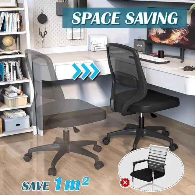 Alt view image 7 of 7 - Small Armless Mesh Office Computer Task Chair Without Arms with Adjustable Lumbar Support and Wheels for Adults and Kids