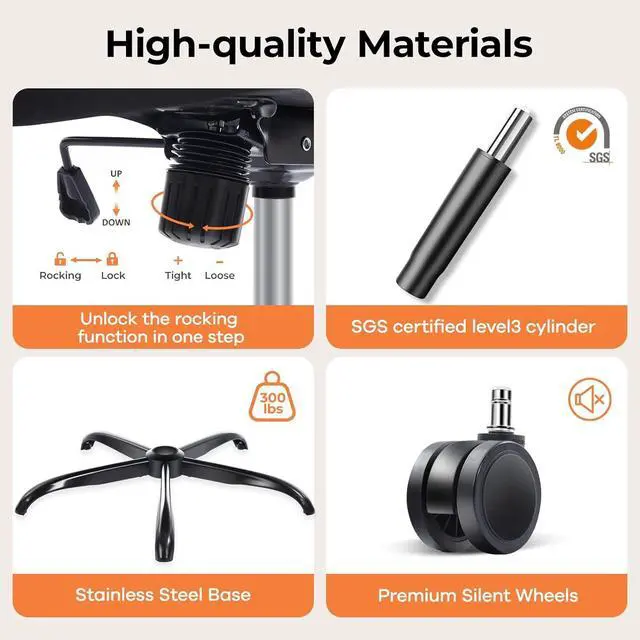 Alt view image 6 of 7 - Office Chair Ergonomic Office Chair with Lumbar Support, Head Support, Rocking Function, FILP-up Armrests, Mesh High Back Chair Home Office Desk Chair, Suitable for Home, Office, Black