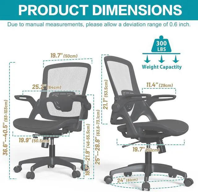 Alt view image 2 of 6 - Full Mesh Ergonomic Home Office Computer Desk Chair with Flip Up Arms Height Adjustable Swivel Wheels for Adult