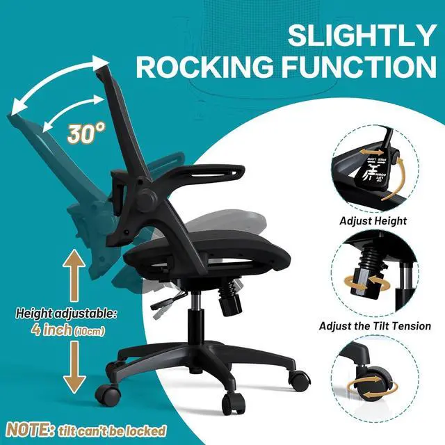 Alt view image 4 of 6 - Full Mesh Ergonomic Home Office Computer Desk Chair with Flip Up Arms Height Adjustable Swivel Wheels for Adult