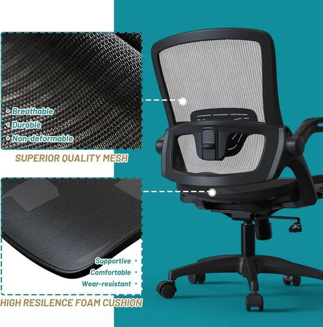 Alt view image 5 of 6 - Full Mesh Ergonomic Home Office Computer Desk Chair with Flip Up Arms Height Adjustable Swivel Wheels for Adult