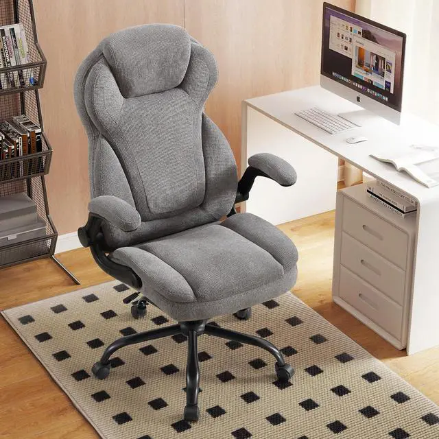 Main image of 500LBS Big and Tall Fabric Office Chair for Heavy People, Ergonomic Heavy Duty Desk Chair with Large Seat, Breathable Gaming Chair, Double Cushion & Flip-Up Armrests & Adjustable Height, Greycloth