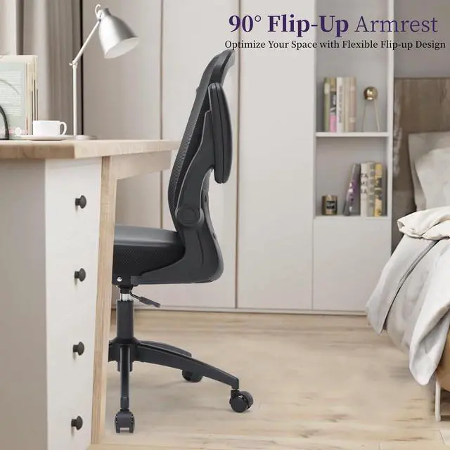 Alt view image 5 of 7 - Office Chair Ergonomic, 350lbs Desk Chair Comfy with PU Leather Seat Cushion, Mesh Swivel Computer Chair with Flip-up Armrests Lumbar Support and Height Adjustable for Home Office