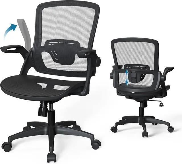 Main image of Mesh Ergonomic Swivel Home Office Computer Desk Chair with Lumbar Support Height Adjustable Flip Up Arms Wheels for Adult