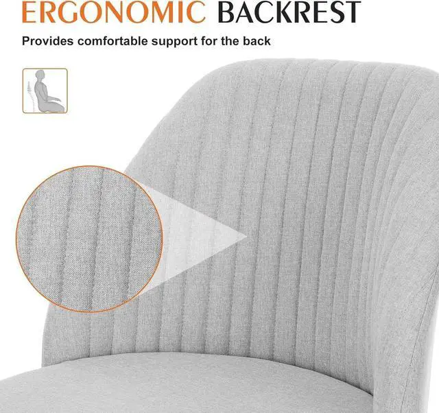 Alt view image 5 of 7 - Simple Deluxe Armless Office Desk Chair, Modern Cute Swivel Vanity Chair Comfy Home Office Chairs with Wheels Height Adjustable Rolling Computer Task Stools for Living Room, Make-up, Bedroom, Grey