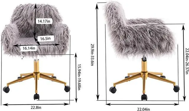 Alt view image 7 of 7 - Fluffy Fuzzy Desk Chair Cute Faux Fur Vanity Chair Height Adjustable Swivel Accent Chair Small Home Office Desk Chair with Golden Base