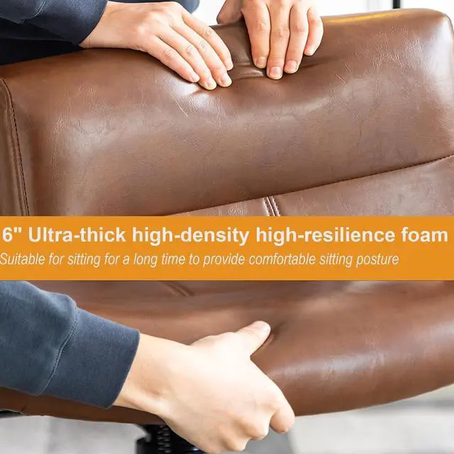 Alt view image 4 of 7 - DYHOME Leather Office Chair Brown Desk Chair with Armrest, Ergonomic Computer Chair Mid Back, Mid Century Modern Home Office Desk Chair with 30° Tilting Backrest, Capacity 400lbs