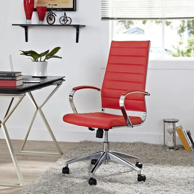 Alt view image 2 of 5 - Modway Jive Ribbed High Back Tall Executive Swivel Office Chair With Arms In Red