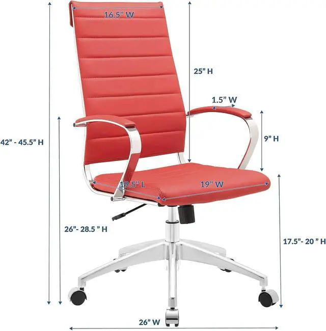 Alt view image 3 of 5 - Modway Jive Ribbed High Back Tall Executive Swivel Office Chair With Arms In Red