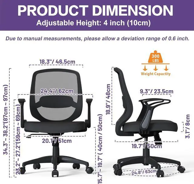 Alt view image 2 of 6 - Swviel Mesh Home Office Chair Adjustbale Height with Flip Up Arms and Lumbar Support for Adult and Child