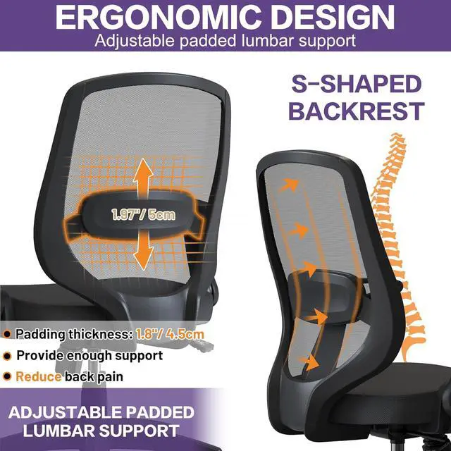 Alt view image 3 of 6 - Swviel Mesh Home Office Chair Adjustbale Height with Flip Up Arms and Lumbar Support for Adult and Child