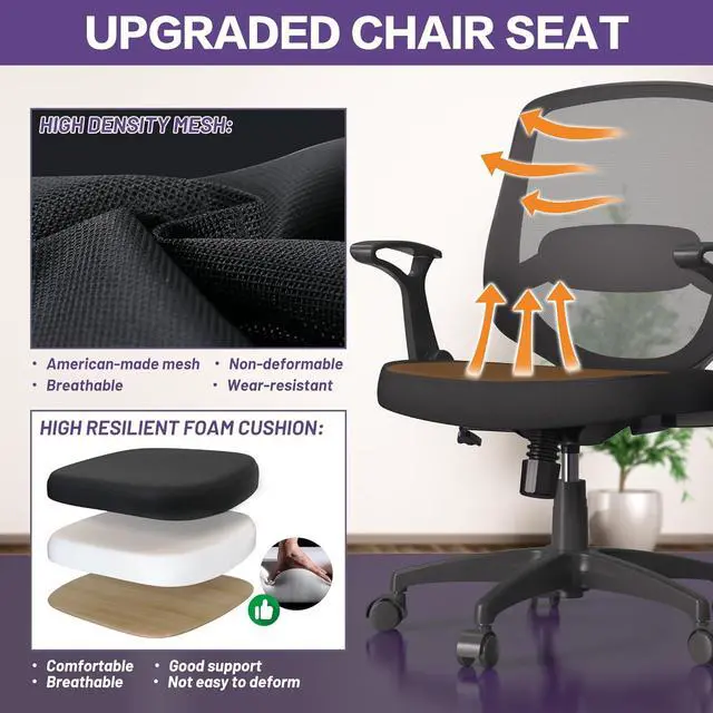 Alt view image 4 of 6 - Swviel Mesh Home Office Chair Adjustbale Height with Flip Up Arms and Lumbar Support for Adult and Child
