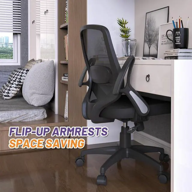 Alt view image 6 of 6 - Swviel Mesh Home Office Chair Adjustbale Height with Flip Up Arms and Lumbar Support for Adult and Child