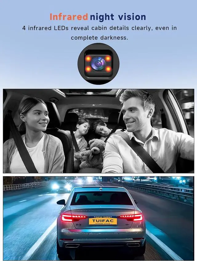 Alt view image 4 of 7 - Dash Cam Front and Inside, 2.5K+1080P Dual Camera for Cars, Hidden Car Camera Front and Interior with Super Night Vision, 4 IR LEDs, G-Sensor, 24H Parking Mode, Loop Recording, 32GB Card Included