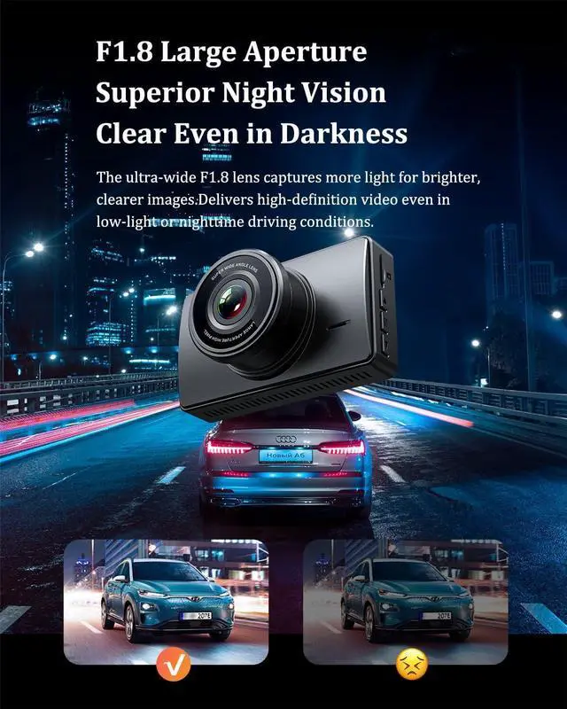 Alt view image 5 of 7 - Dash Cam Front and Rear, Dash Camera for Cars 4K+1080, Dashcam Built-in WiFi, APP Control, 32GB Card Included, 3" IPS Touch Screen, 24H Parking Monitor, Night Vision, G-Sensor