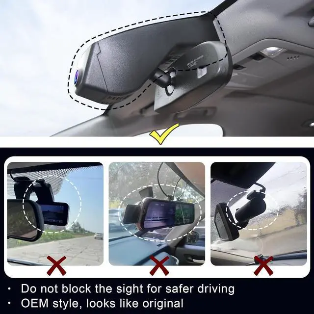 Alt view image 7 of 7 - 4K Dash Cam Custom fit for Cadillac XT5 2017-2025 XT6 2020-2025(Model A), UHD 2160P Video, WiFi, App, Loop Recording, Easy to Install, 64GB Card