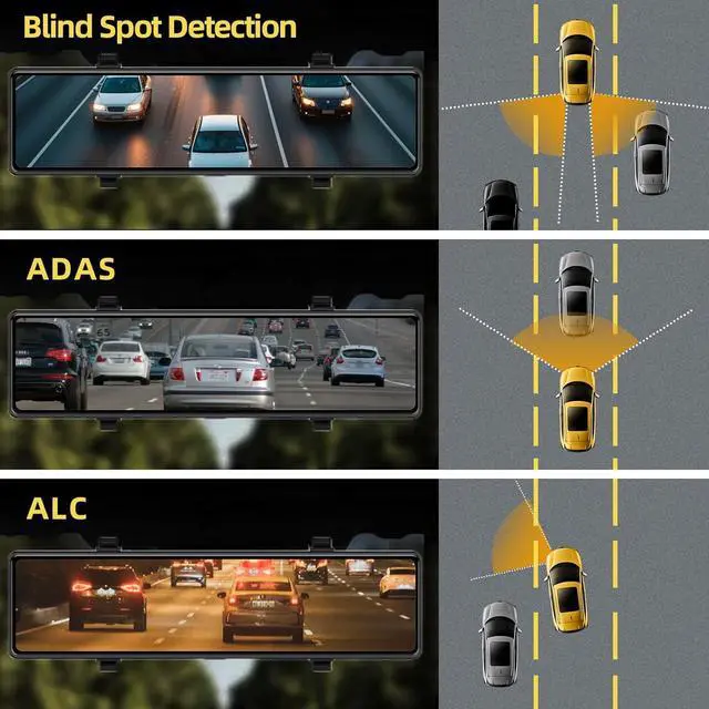 Alt view image 4 of 7 - 4K Mirror Dash Cam Front and Rear, 12'' Dual WiFi Dashcam for Cars with Voice Control, ADAS&BSD&LCA, GPS, Reverse Assist, G-Sensor, 24 Parking Monitor, Free 64GB Card