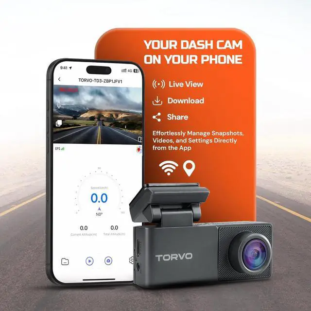 Alt view image 3 of 7 - TORVO 4K Dash Cam Front and Rear for Cars Included 64GB Card, 3.2 IPS Screen and Loop Recording, Car Dash Camera 4K/1080p with 5G WiFi & GPS, Night Vision with 24H Parking Mode & App Control