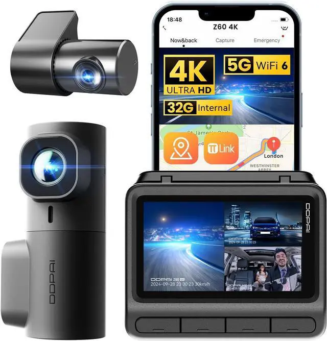 Main image of DDPAI 3 Channel Dash Cam 4K, 4K+2K+1080P Triple Dashcam, up to 15MB/s 5GHz WiFi6 Built-in GPS Car Camera, 32G eMMC Storage, 3" IPS, AI-ISP Night Vision, ADAS, AOV 7 Days Parking Mode, Z60 link