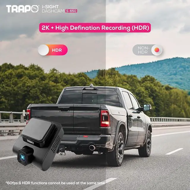 Alt view image 4 of 7 - S650 Dash Cam Front & Rear, HDR 2560x1440P + 1080P, 60FPS/30FPS, ADAS Safety Alerts, Voice Control, Built-in GPS & Wi-Fi, Super Capacitor, Parking Surveillance