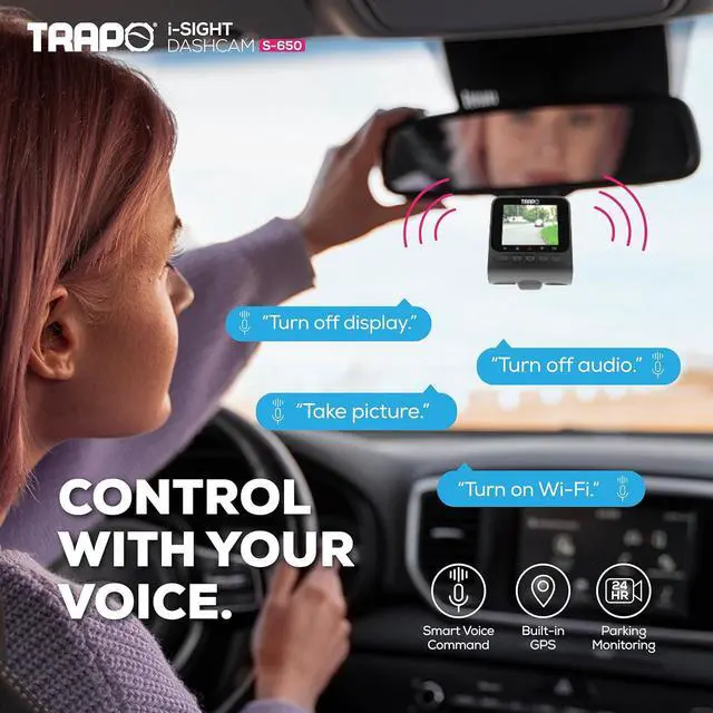Alt view image 5 of 7 - S650 Dash Cam Front & Rear, HDR 2560x1440P + 1080P, 60FPS/30FPS, ADAS Safety Alerts, Voice Control, Built-in GPS & Wi-Fi, Super Capacitor, Parking Surveillance