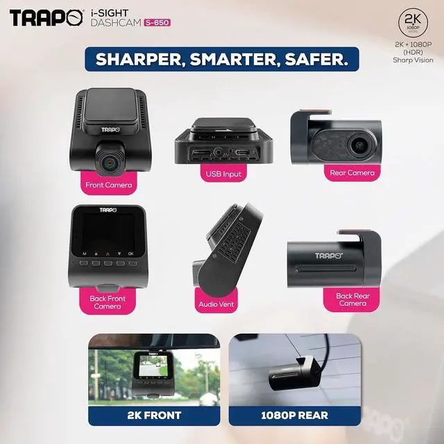 Alt view image 6 of 7 - S650 Dash Cam Front & Rear, HDR 2560x1440P + 1080P, 60FPS/30FPS, ADAS Safety Alerts, Voice Control, Built-in GPS & Wi-Fi, Super Capacitor, Parking Surveillance