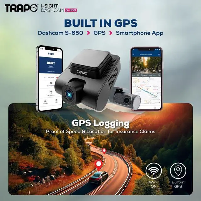 Alt view image 7 of 7 - S650 Dash Cam Front & Rear, HDR 2560x1440P + 1080P, 60FPS/30FPS, ADAS Safety Alerts, Voice Control, Built-in GPS & Wi-Fi, Super Capacitor, Parking Surveillance