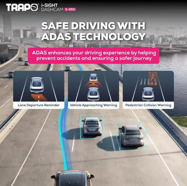 Alt view image 3 of 7 - S650 Dash Cam Front & Rear, HDR 2560x1440P + 1080P, 60FPS/30FPS, ADAS Safety Alerts, Voice Control, Built-in GPS & Wi-Fi, Super Capacitor, Parking Surveillance