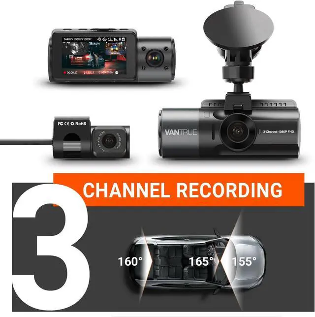 Alt view image 5 of 7 - VANTRUE N4 3 Channel Dash Cam, 4K+1080P Dual Channel, 1440P+1440P+1080P Front Inside Rear Three Way Triple Car Dash Camera, IR Night Vision, Capacitor, 24 Hours Parking Mode, Support 256GB Max